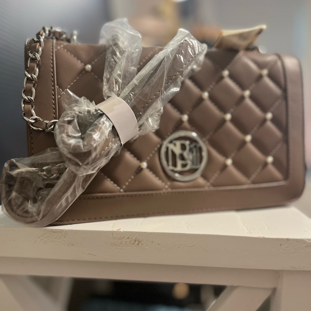 Badgley Mischka Quilted Brown Crossbody Bag